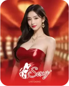 Winbox Sexy live casino cover with red dress dealer